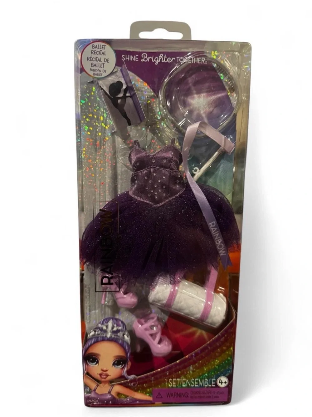 Rainbow Purple Glitter Tutu Dress & Accessories Set